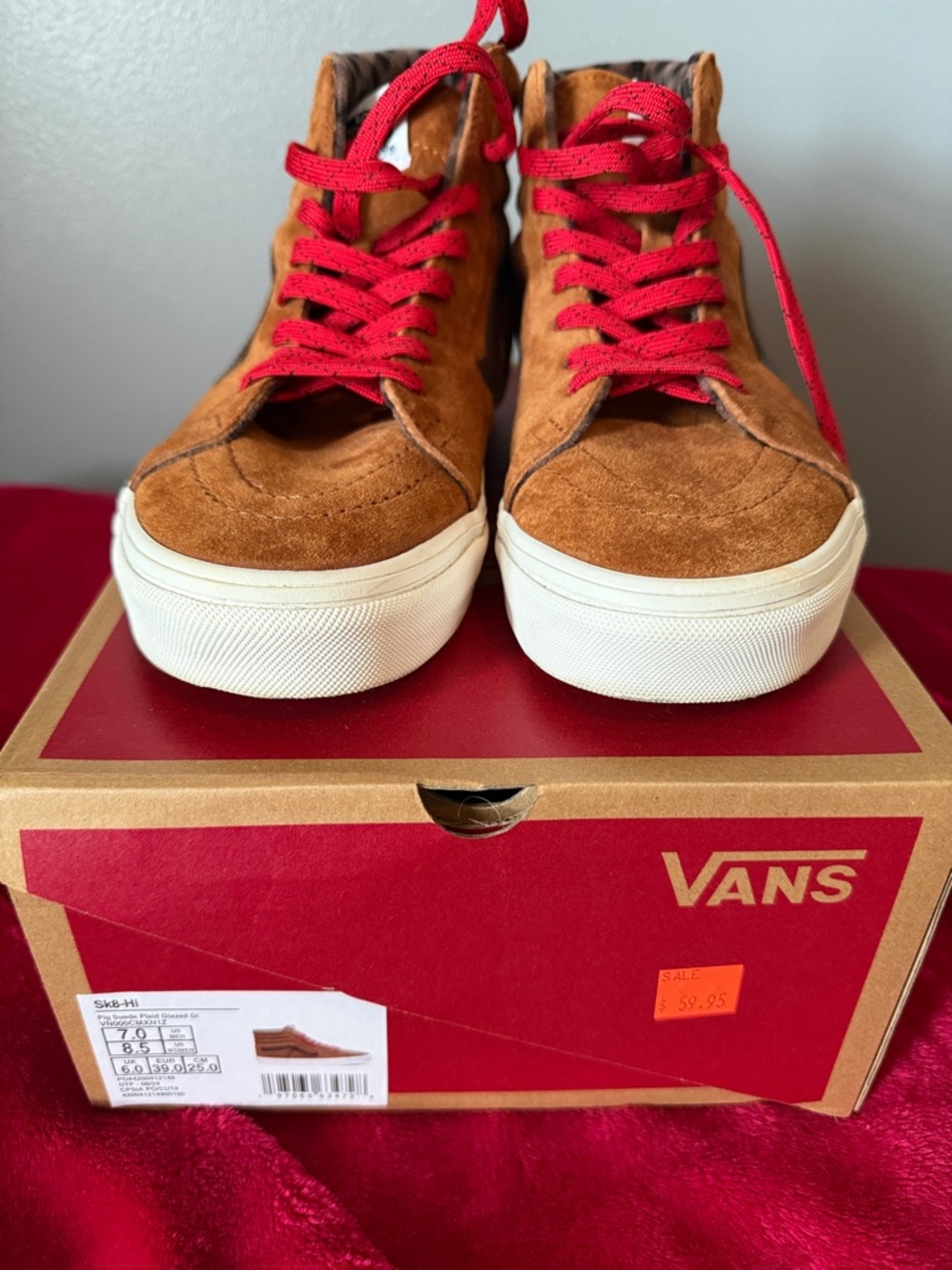 Vans Brown Suede High-Top Sneakers with Red Laces - Picture 5 of 5